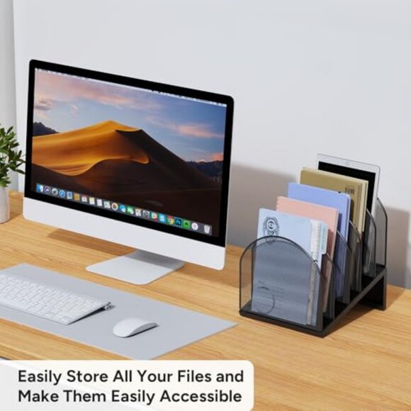 5-Section Metal Mesh Desk File Organizer for Documents & Office Papers - Picture 6 of 8